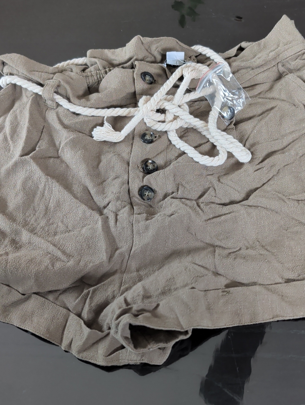 L. Paper Bag Olive Green Casual Drawstring Shorts